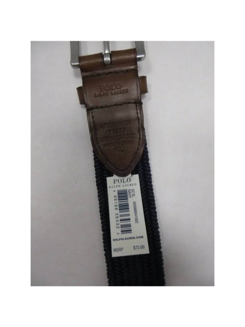 Polo Ralph Lauren Belt XL Navy Braided Canvas Woven Leather Trim Pony
